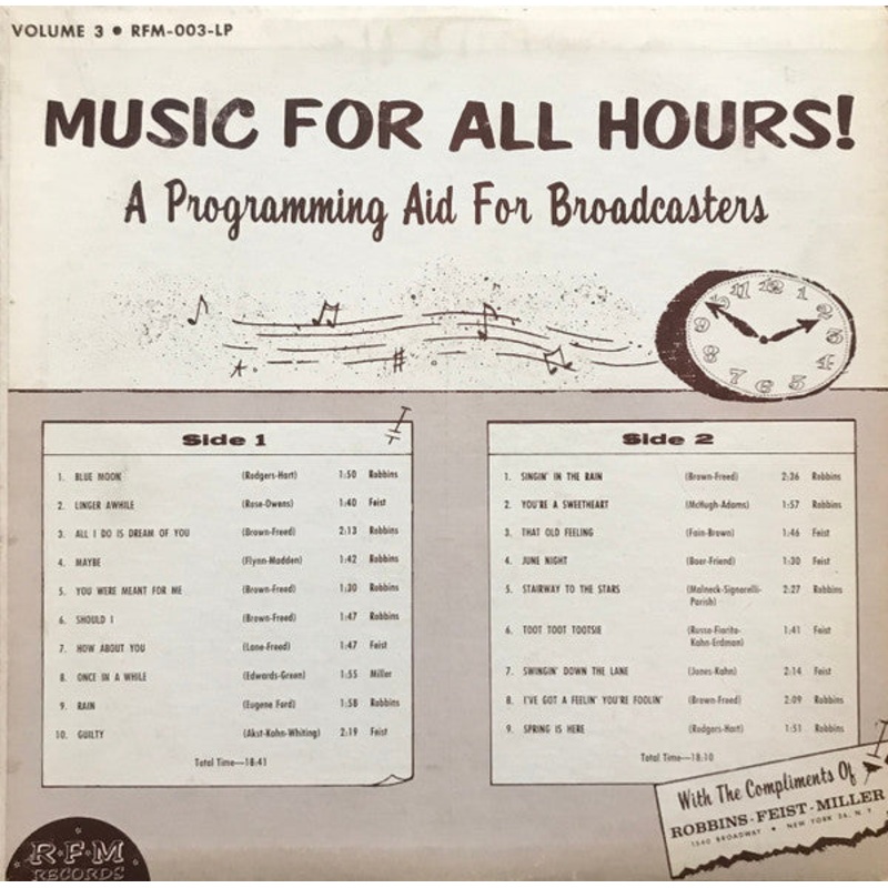 The Studio Group  – Music For All Hours! (A Programming Aid For Broadcasters) – LP, Promo – Very Good (VG)