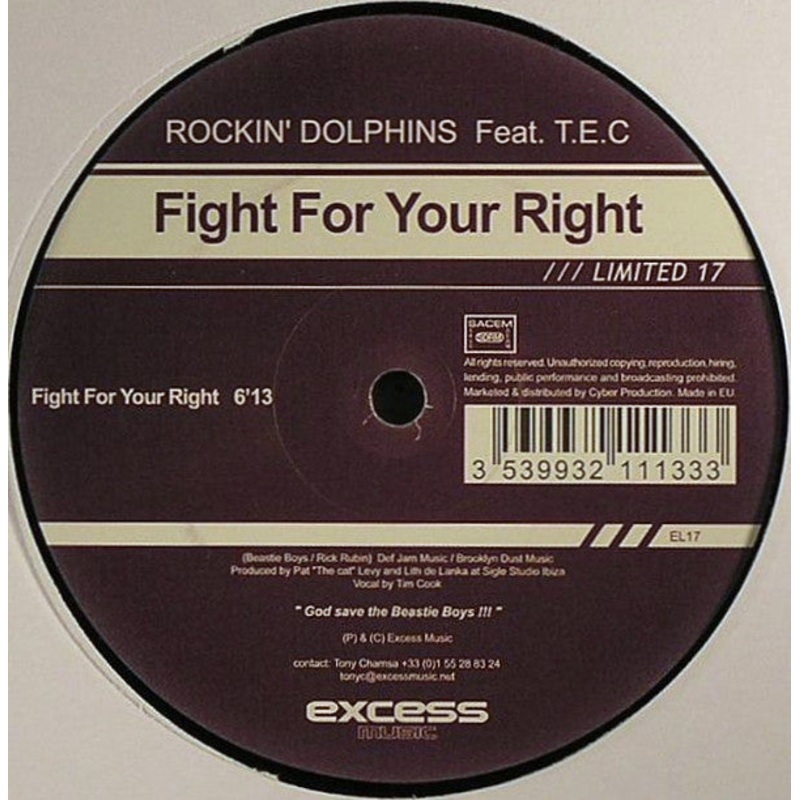 Rockin’ Dolphins Feat. T.E.C.  – Fight For Your Right – 12, S/Sided – Very Good (VG)