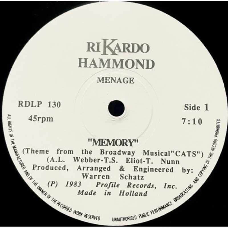 Menage  – Memory / Wind Beneath My Wings – 12 – Very Good Plus (VG+)