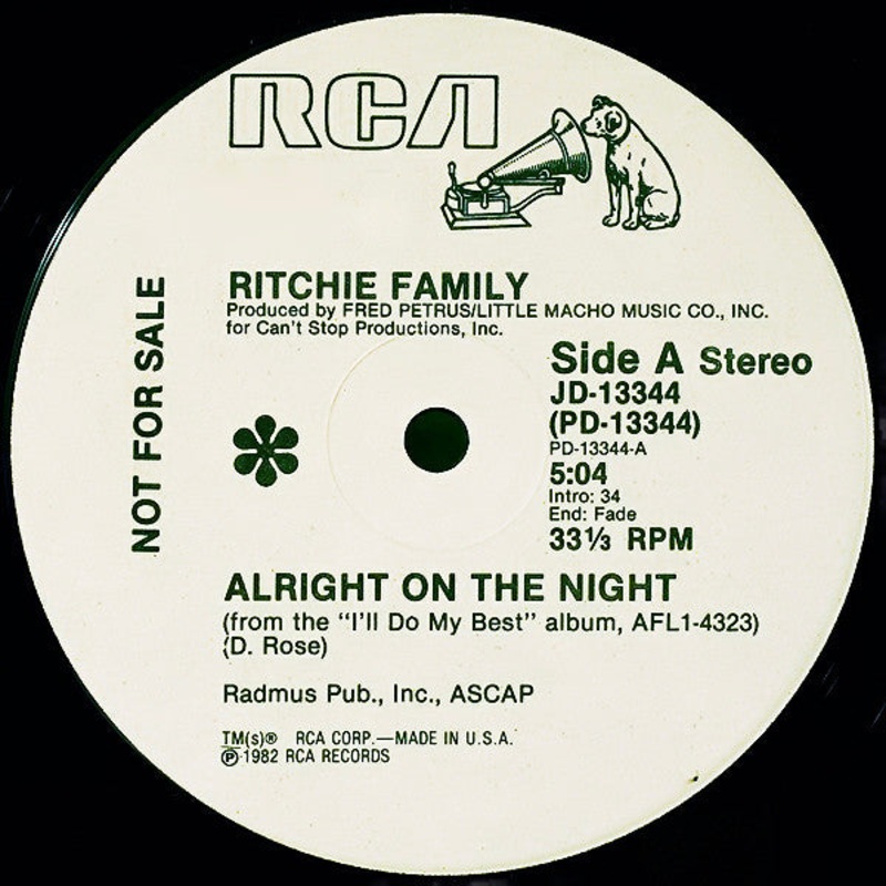 The Ritchie Family – Alright On The Night – 12, Promo – Near Mint (NM or M-)