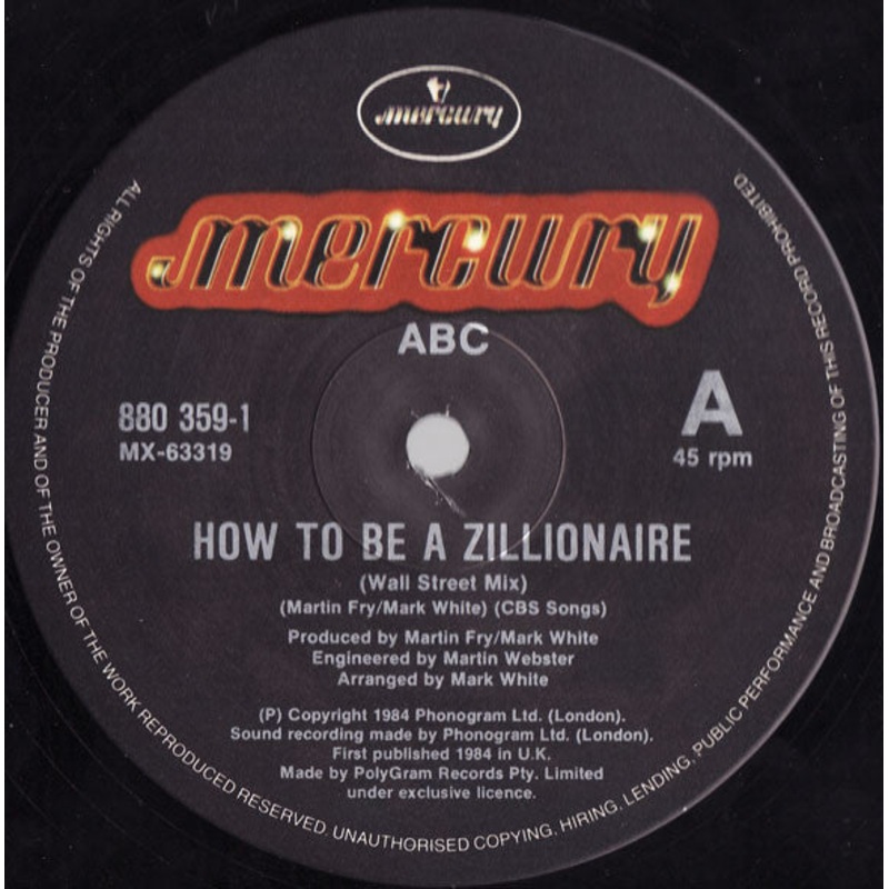 ABC – How To Be A Zillionaire (Wall St. Mix) – 12 – Near Mint (NM or M-)